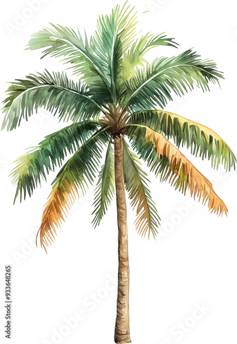 Royal palm tree watercolor painting isolated on transparent background.