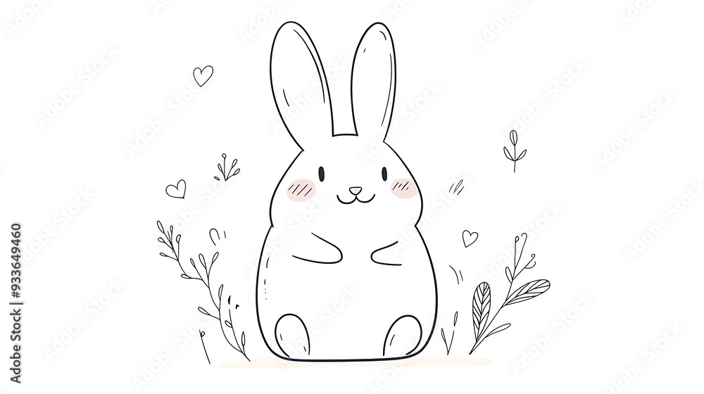 Obraz premium Chubby Bunny Doodle Vector Logo in Minimalist Black and White - Adorable Cartoon Style Illustration on Clean Background