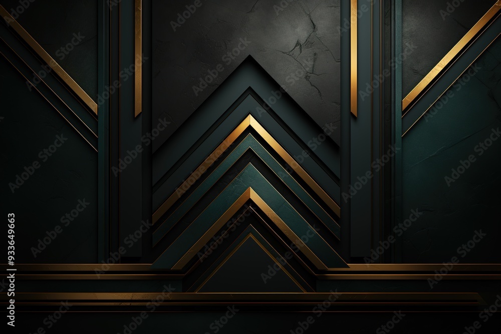 Obraz premium Abstract dark green and gold geometric pattern.