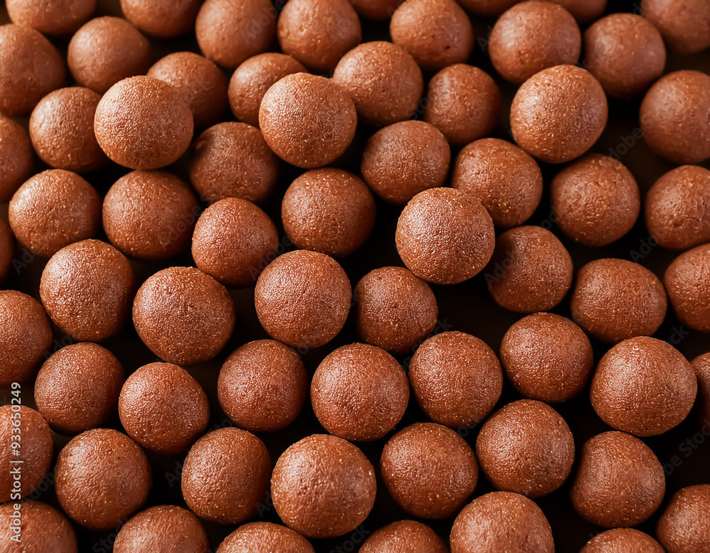 Close-up with many brown boilies for carp fishing Close-up with many brown boilies for carp fishing