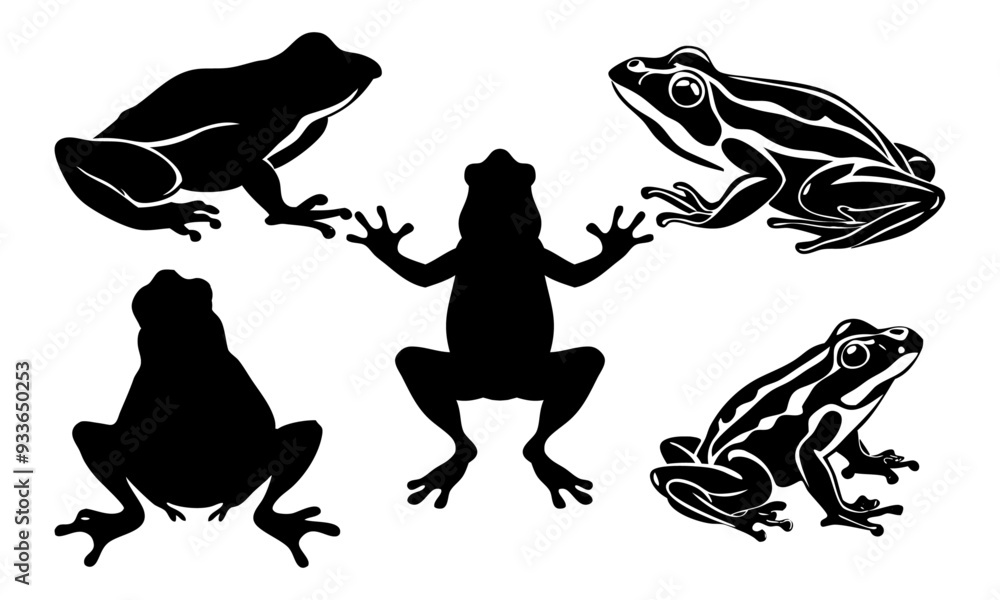 Fototapeta premium Set of frog silhouette vector illustration