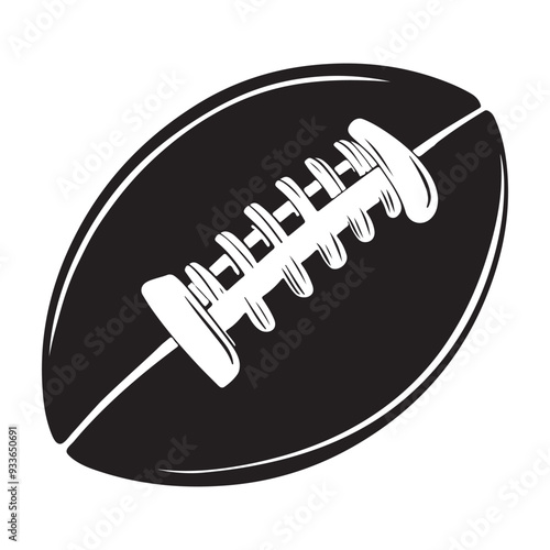 American football icon silhouette, Playing black American oval ball vector illustration