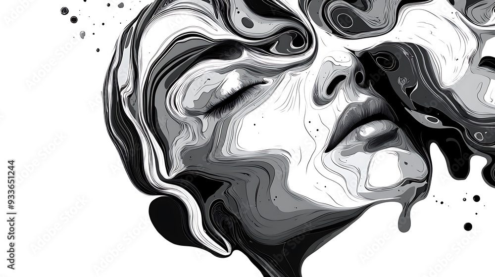 Surreal Flowing Paint Head Vector Illustration for Tattoo Design and Vector Art Surreal Flowing Paint Head Vector Illustration for Tattoo Design and Vector Art