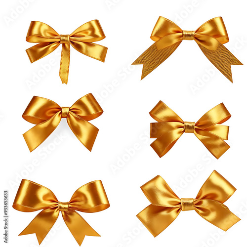 Golden bows on white background 