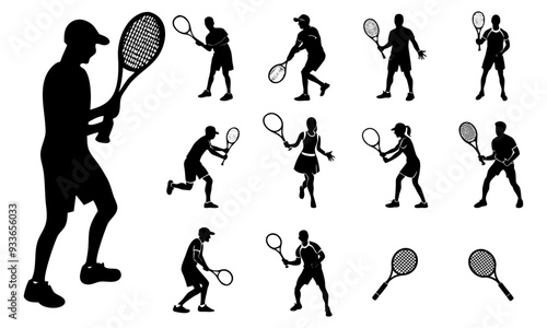 Set of tennis silhouette vector illustration