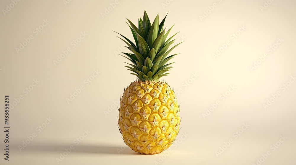 A lush golden pineapple with spiky green leaves, centered on a clean background, showcasing the exotic and vibrant nature of this tropical fruit. A lush golden pineapple with spiky green leaves, centered on a clean background, showcasing the exotic and vibrant nature of this tropical fruit.