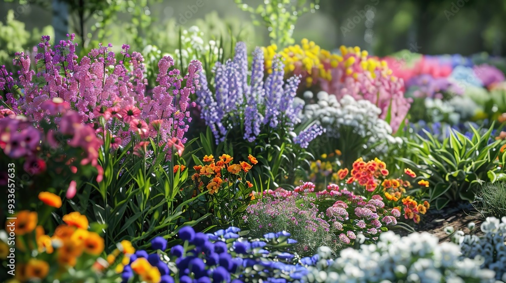Obraz premium Vibrant Flower Garden with Lush Greenery - 3D Illustration