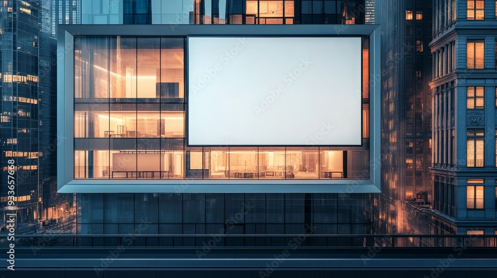 Dusk illumination of a billboard on a city street. Dusk illumination of a billboard on a city street.
