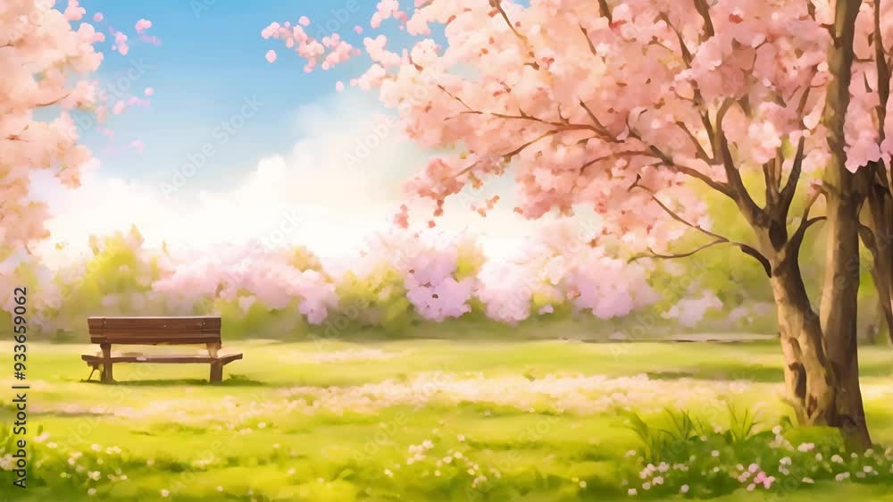 Peaceful Spring Day in a Cherry Blossom Park Peaceful Spring Day in a Cherry Blossom Park