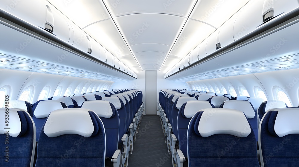 Fototapeta premium Empty airplane seats, ready for passengers.