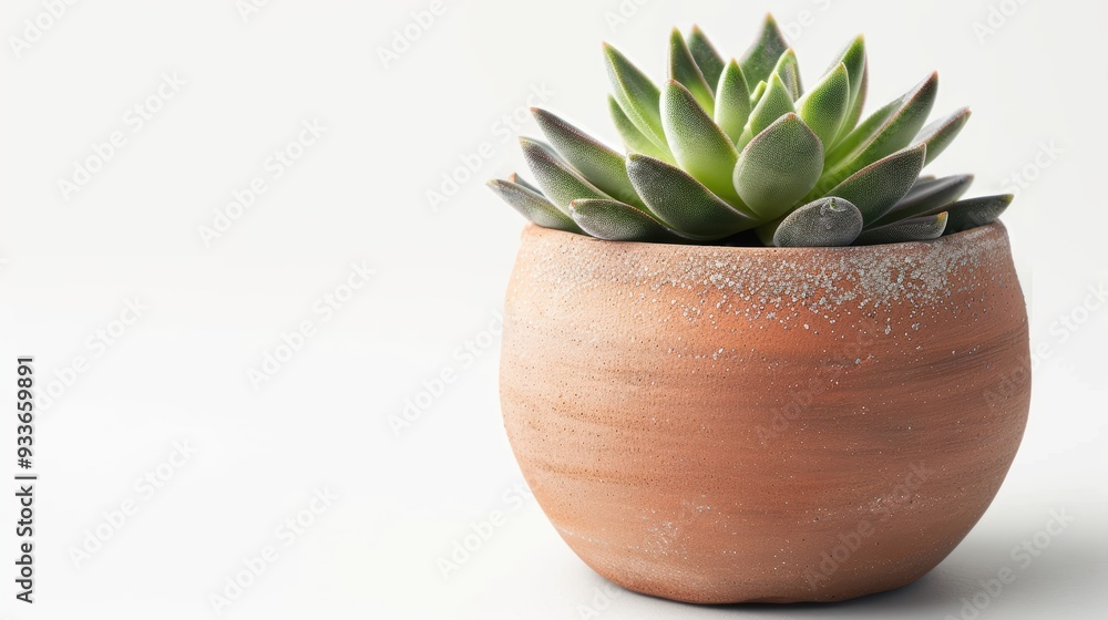 Echeveria succulent growing in a terracotta pot on white background Echeveria succulent growing in a terracotta pot on white background