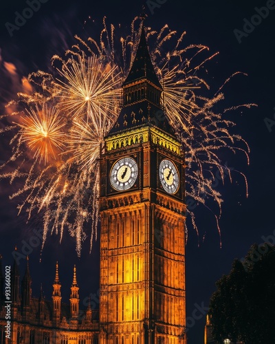 Fireworks Above Big Ben for New Year or UK Celebrations