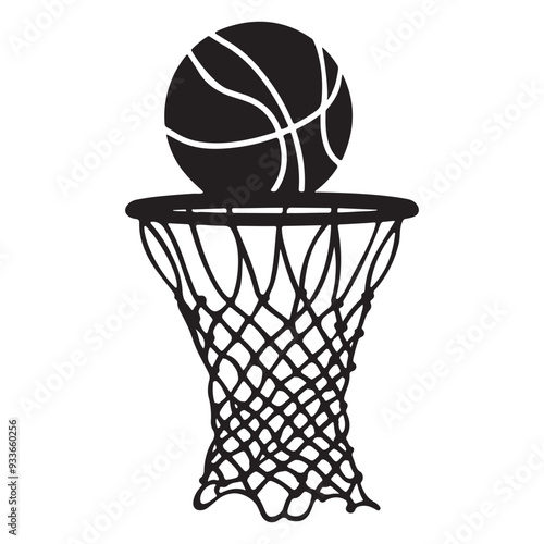 Basketball basket silhouette, Basketball hoop and net vector, Play sport game equipment