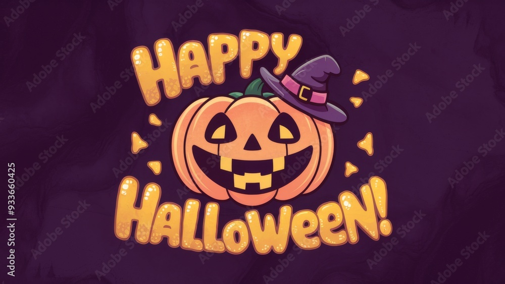 Happy Halloween Graphic with Smiling Pumpkin and Witch’s Hat Happy Halloween Graphic with Smiling Pumpkin and Witch’s Hat