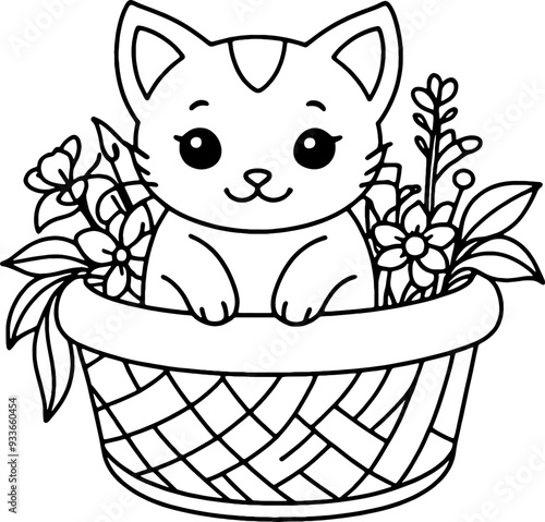  coloring book, coloring, outline, line, cartoon, animal, cute, funny, pet, drawing, character, cat, icon, illustration, art, animals, kitty, kitten, vector, black, cover book, book, paint