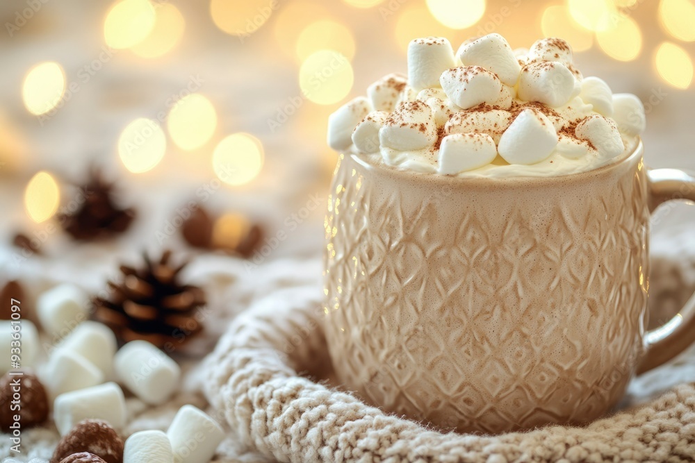 A Cup of Hot Chocolate Topped with Marshmallows and Whipped Cream A Cup of Hot Chocolate Topped with Marshmallows and Whipped Cream