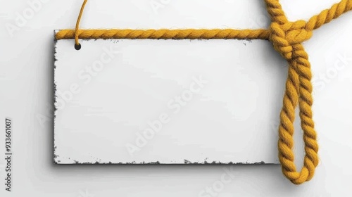 A blank tag with a yellow rope, ideal for labeling or pricing items in your store or for creative projects. photo