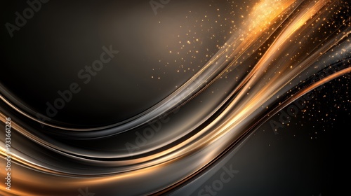 Elegant golden waves flowing through a dark background, creating a stunning visual with a touch of glamour and sophistication.