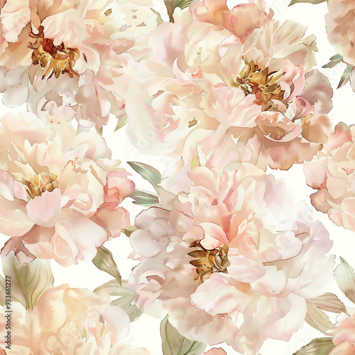 Watercolor seamless peoniess pattern backgrpond photo