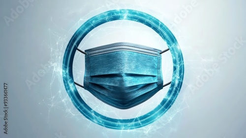 Stylized medical mask in a glowing circle, representing health and safety in contemporary society. Ideal for healthcare themes. photo