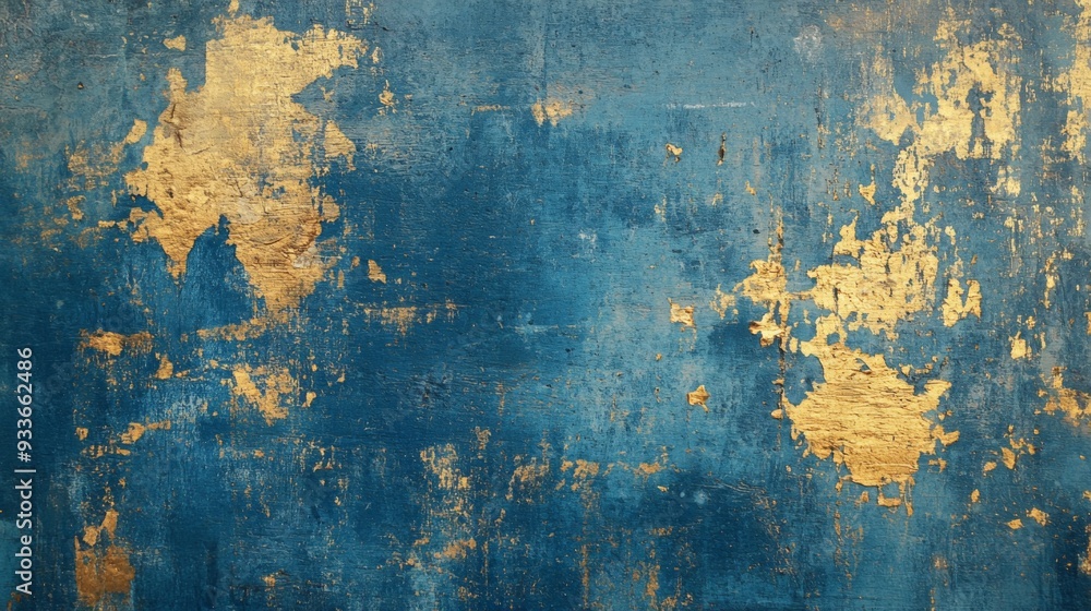 Abstract Blue and Gold Weathered Texture Background with Copy Space Abstract Blue and Gold Weathered Texture Background with Copy Space