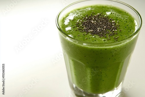 Green Smoothie with Chia Seeds in a Glass