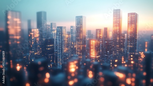 Wallpaper Mural Hyper-Realistic Cartoon City Skyline with Glowing Windows - 3D Render Abstract Background Torontodigital.ca