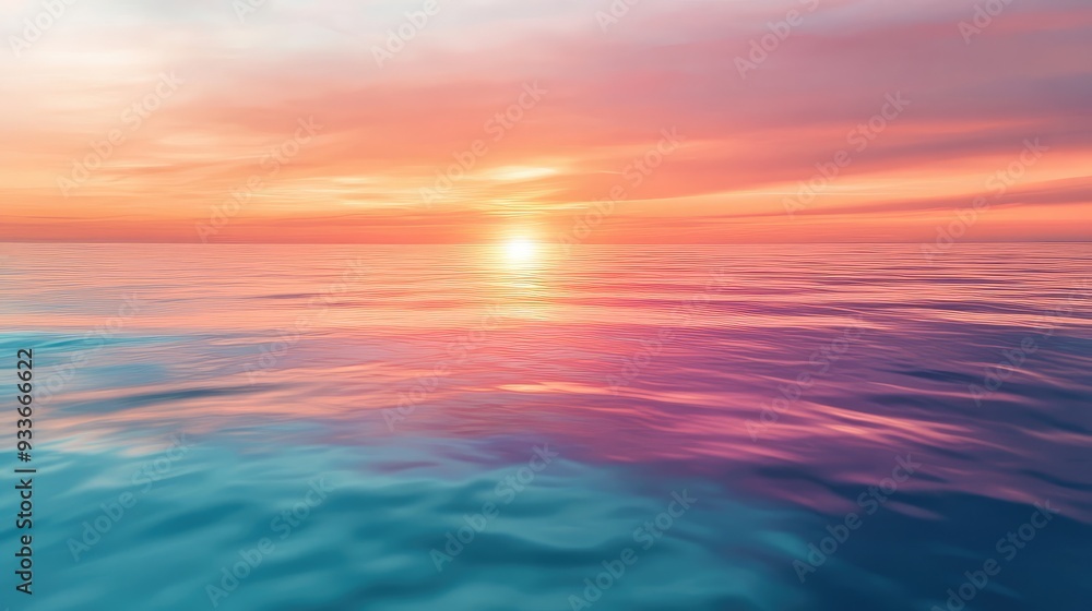 A fleeting sunset reflected on a glassy ocean surface, with colors blending and changing as the sun dips below the horizon. A fleeting sunset reflected on a glassy ocean surface, with colors blending and changing as the sun dips below the horizon.