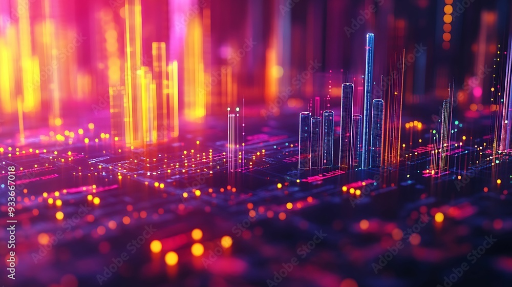 Fototapeta premium Data analysis process, abstract charts and graphs, 3D illustration