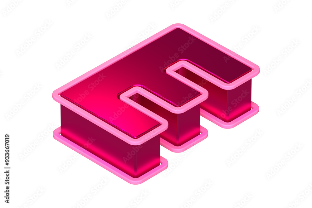 Top view isometric 3D letter E in metallic pink. 3D rendering display font suitable for poster, web, advertising and modern design projects. Top view isometric 3D letter E in metallic pink. 3D rendering display font suitable for poster, web, advertising and modern design projects.