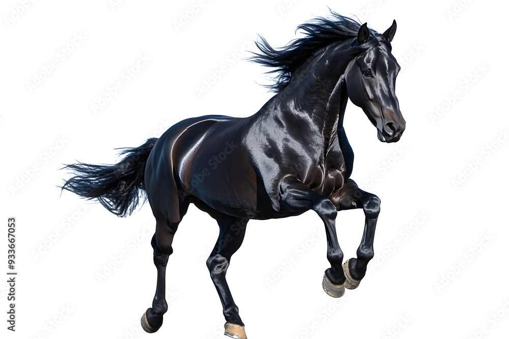Beautiful black horse galloping isolated on white background
Beautiful black horse galloping isolated on white background