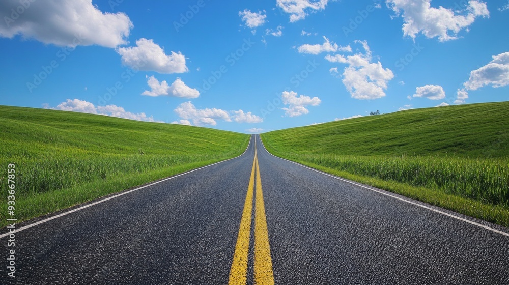 Fototapeta premium A long way down the road going to forest 