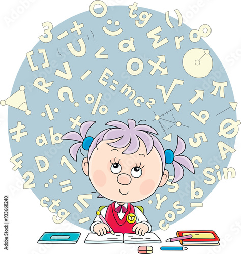 Funny little schoolgirl sit...