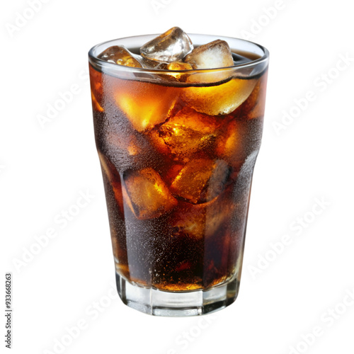 A glass of soda with ice