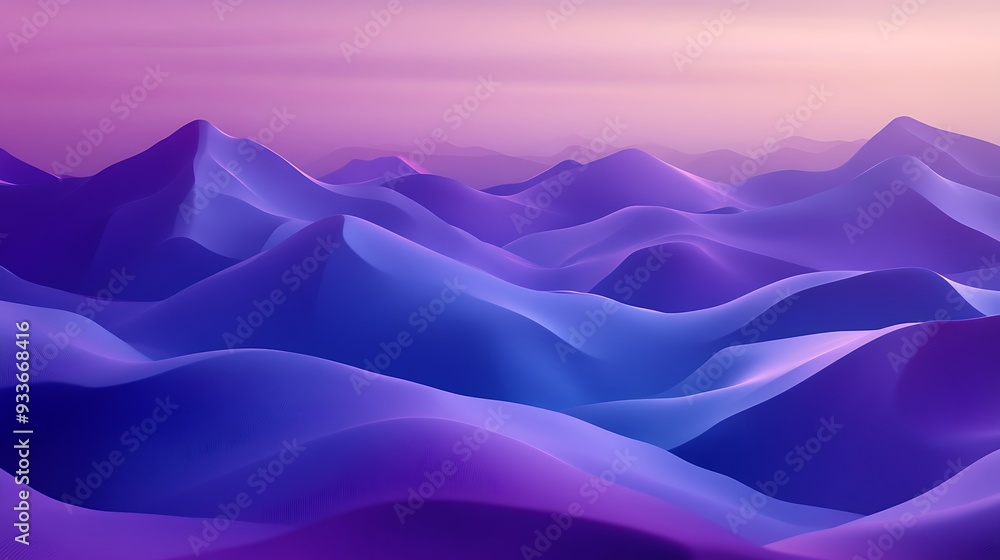 Obraz premium Luminous Twilight Gradient with Low-Poly 3D Hills - Abstract Geometric Background