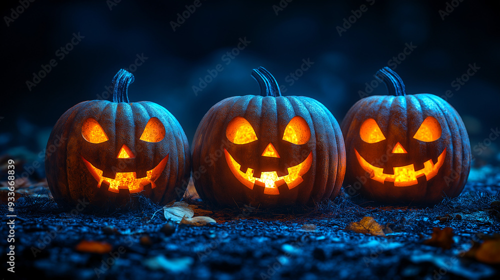 Festive Halloween Jack-o'-Lanterns with Glowing Faces Festive Halloween Jack-o'-Lanterns with Glowing Faces