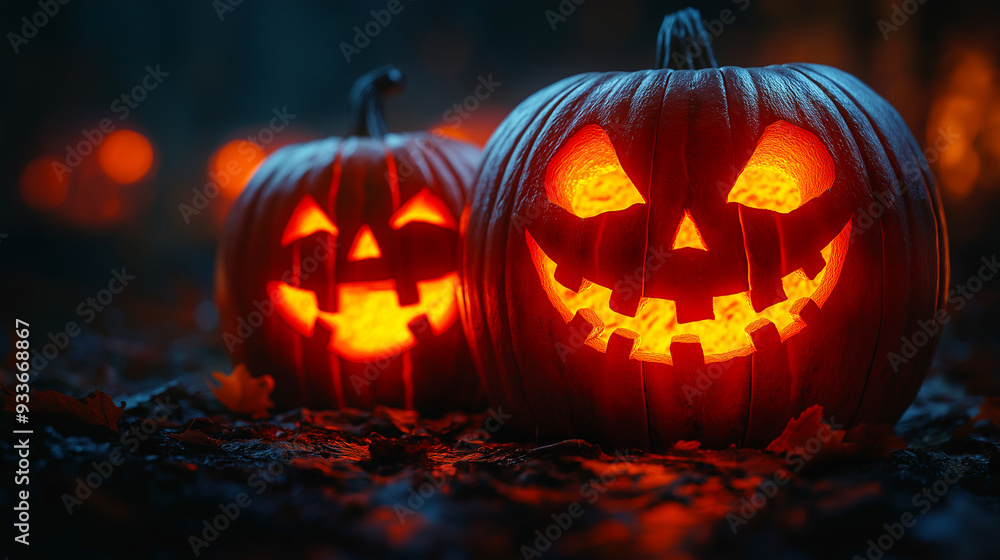 Creepy Halloween Grinning Pumpkins with Eerie Expressions Creepy Halloween Grinning Pumpkins with Eerie Expressions