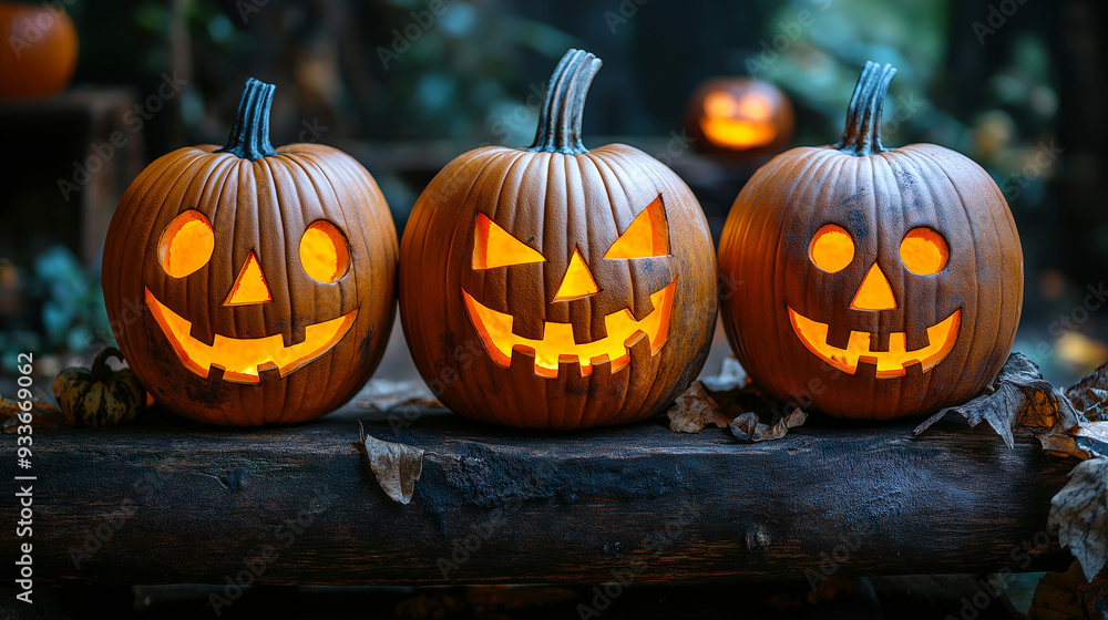 Fototapeta premium Sinister Halloween Creepy Pumpkins with Menacing Grins