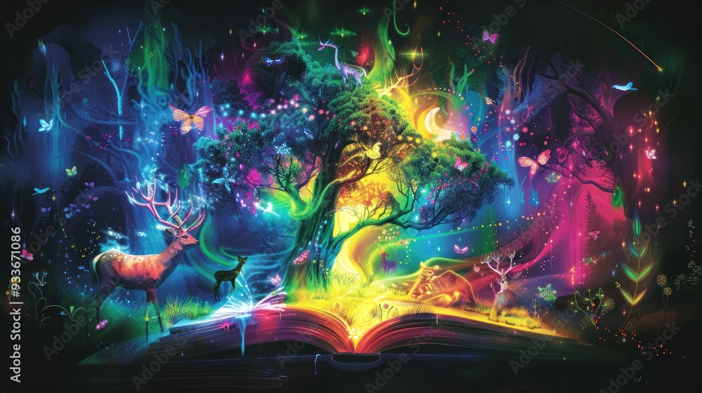 Fototapeta premium Enchanted Forest Emerging From Open Book