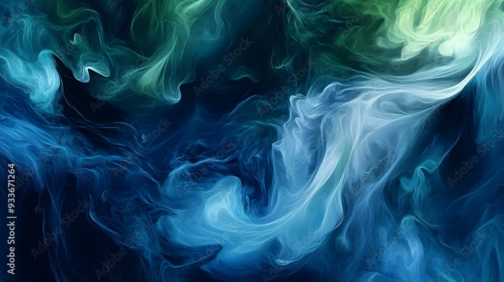 Fototapeta premium Fluid motion waves in a cosmic palette of indigo and cosmic green