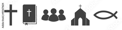 set of christianity icons on white background.