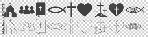 set of christianity icons on white background.
