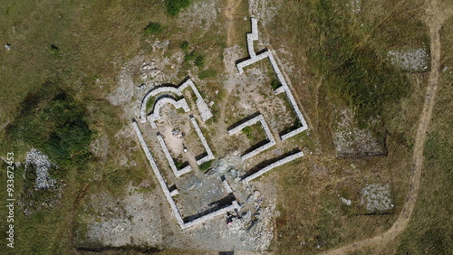 Drone shot of old church foundations
