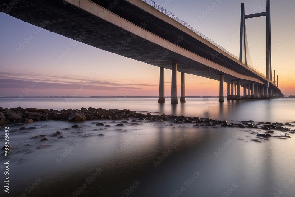 Bridge Pillars and Smooth Water at Sunset Bridge Pillars and Smooth Water at Sunset