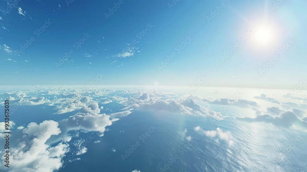 Sea of Clouds Above Blue Sky with Sun Shining Illustration Sea of Clouds Above Blue Sky with Sun Shining Illustration