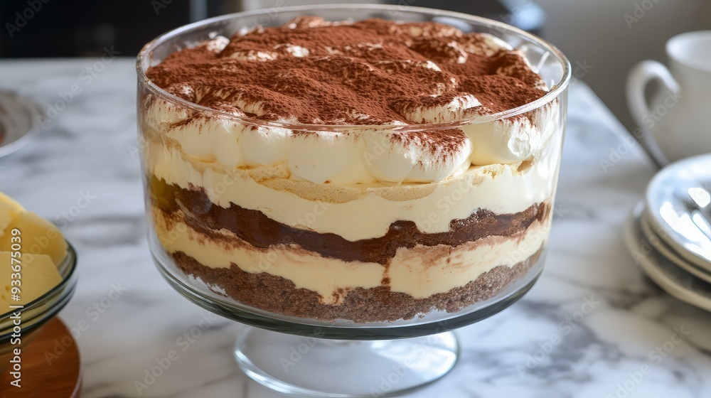 Delicious Tiramisu Dessert in a Glass Bowl