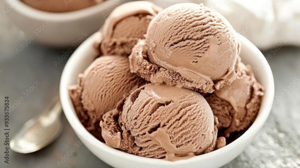 Close-up of Chocolate Ice Cream Scoops in a Bowl Close-up of Chocolate Ice Cream Scoops in a Bowl