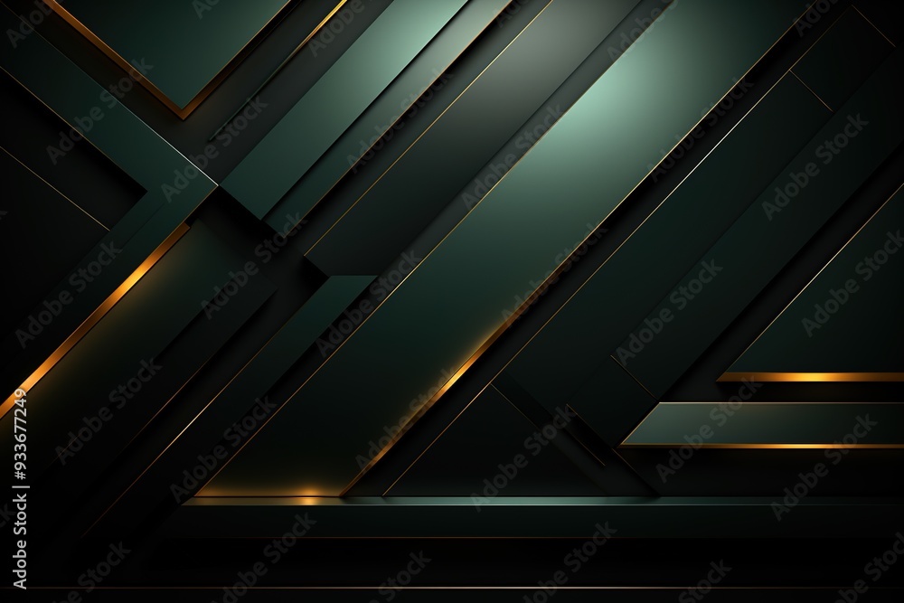 Abstract dark green background with gold lines. Abstract dark green background with gold lines.