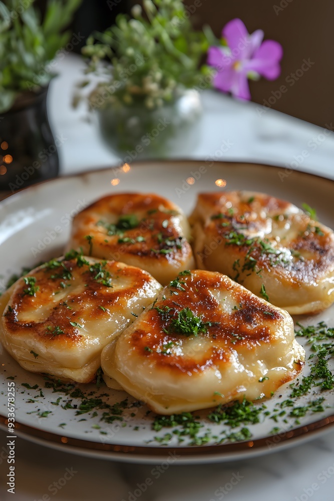 Pierogi, traditional Polish dumplings with a savory filling, presented in high-quality detail. Pierogi, traditional Polish dumplings with a savory filling, presented in high-quality detail.
