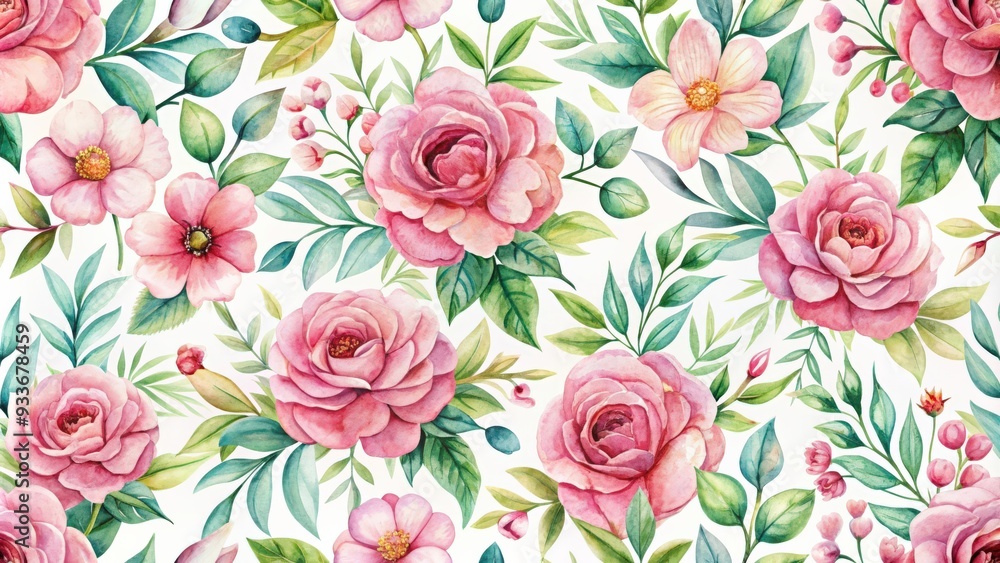 Watercolor seamless pattern of pink flowers and leaves, watercolor, seamless, pattern, pink, flowers, leaves, nature Watercolor seamless pattern of pink flowers and leaves, watercolor, seamless, pattern, pink, flowers, leaves, nature